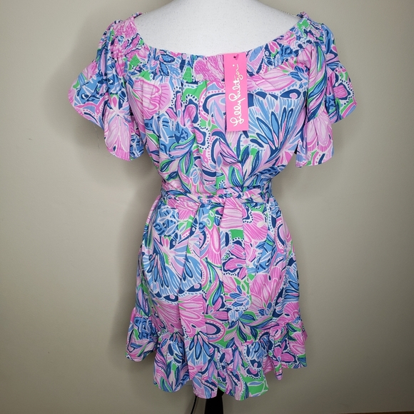 Lilly Pulitzer Dress Maddlyn Off Shoulder Tiger Sunrise Small NEW Summer 2 4 6 - Picture 10 of 12
